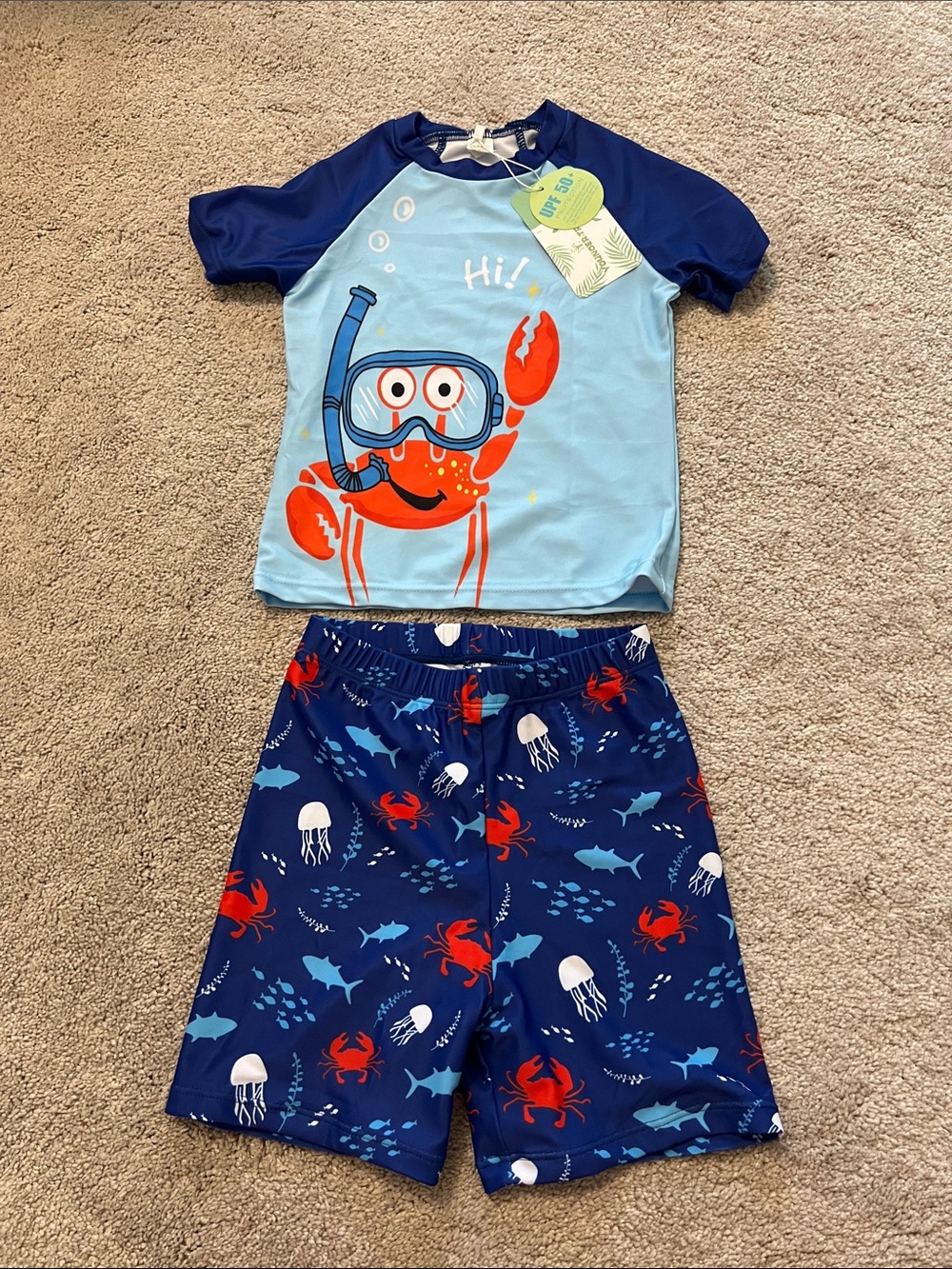 Boys Crab Rash Guard Swim Set - Light Blue & Navy